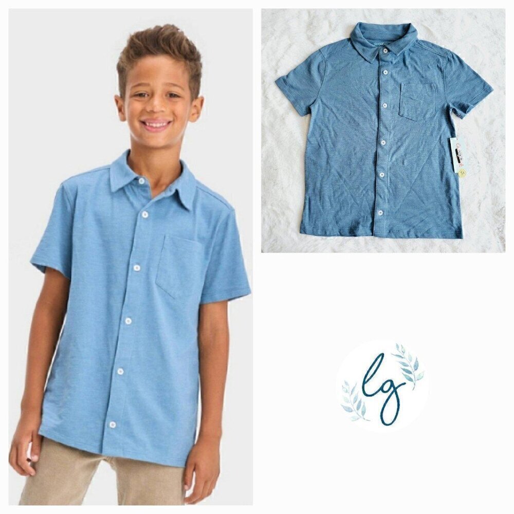 Cat & Jack Boys' Short Sleeve Jersey Button-Down Shirt 4KIDB-BO